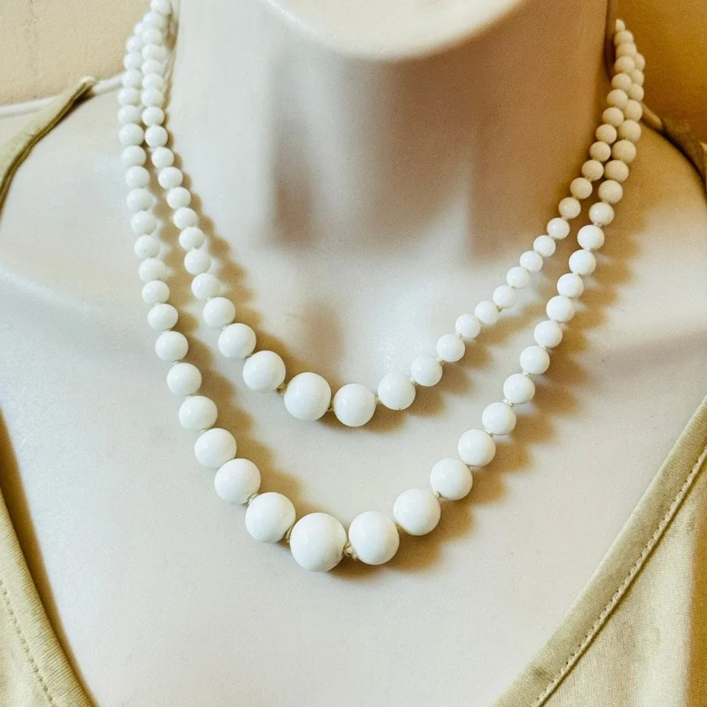 Vtg Milk Glass Necklace multi Venetian Art‎ Deco Flapper Choker 1940s Italy 15